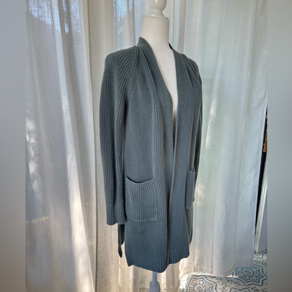 Lou & Grey Sage Green Open-Front Cotton Knit Cardigan Sweater – XS - Picture 4 of 9